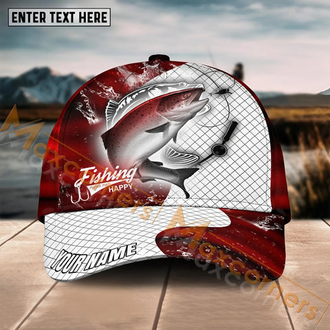 Maxcorners Salmon Fishing Red Dark Pattern Sport Pattern Personalized Name 3D Cap MT133