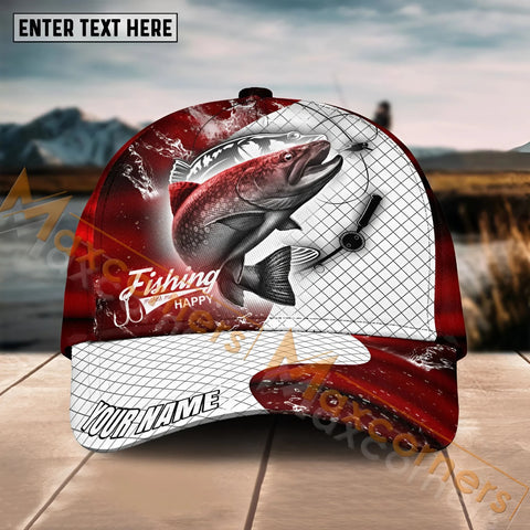 Maxcorners Trout Fishing Red Dark Pattern Sport Pattern Personalized Name 3D Cap MT133