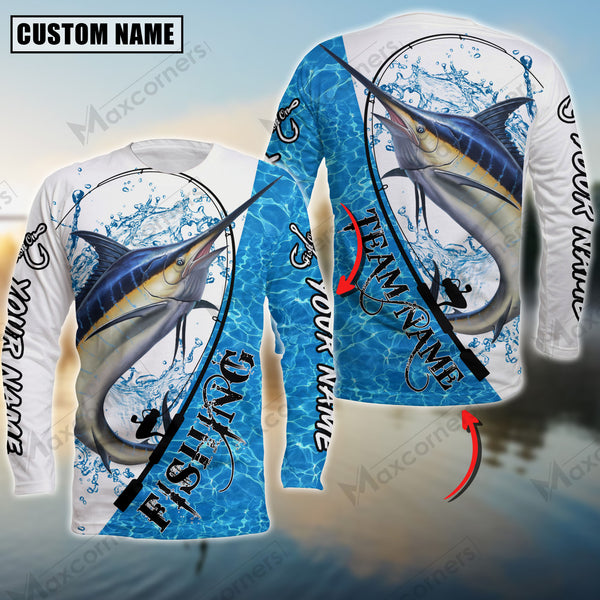 Maxcorner Marlin Fishing Pattern Water  Personalized 3D Long Sleeve Shirt