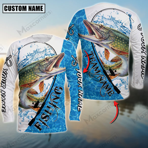 Maxcorner Pike Fishing Pattern Water  Personalized 3D Long Sleeve Shirt