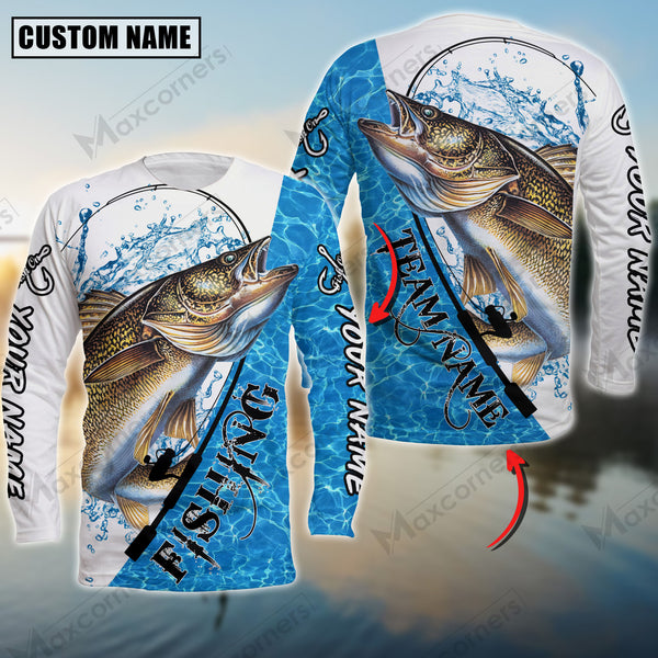 Maxcorner Walleye Fishing Pattern Water  Personalized 3D Long Sleeve Shirt