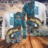 Maxcorner Pike Fishing Blue Camo Pattern Personalized Name And Team Name Long Sleeve Shirt
