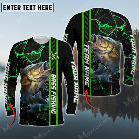 Maxcorner Bass Fishing Pattern Green Personalized 3D Long Sleeve Shirt