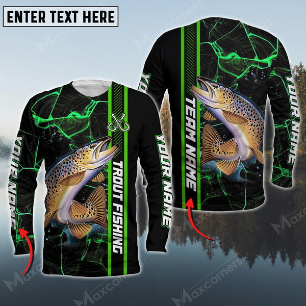 Maxcorner Trout Fishing Pattern Green Personalized 3D Long Sleeve Shirt