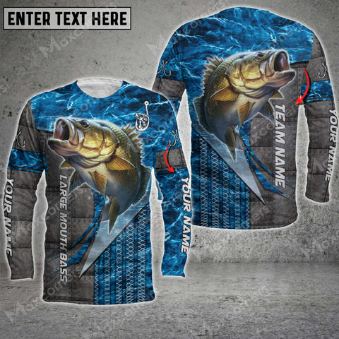 Maxcorner Large Mouth Bass Fishing Metal Pattern Personalized 3D Long Sleeve Shirt