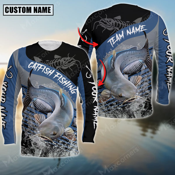 Maxcorner Catfish Fishing Skeleton Personalized 3D Long Sleeve Shirt