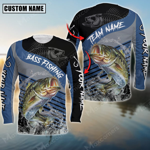 Maxcorner Large Mouth Bass Fishing Skeleton Personalized 3D Long Sleeve Shirt