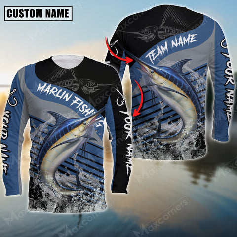 Maxcorner Marlin Fishing Skeleton Personalized 3D Long Sleeve Shirt