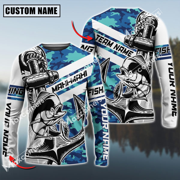 Maxcorner Mahi-Mahi Fishing Jersey Sun Protection Sea Camo Pattern Personalized Name And Team Name Long Sweat Shirt