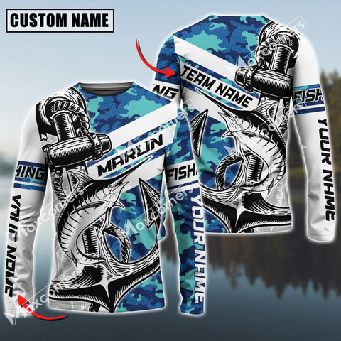 Maxcorner Marlin Fishing Jersey Sun Protection Sea Camo Pattern Personalized Name And Team Name Long Sweat Shirt