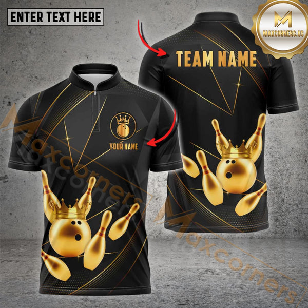 Maxcorner Bowling Ball & Pins Premium Crown Multicolor Option Customized Name 3D Shirt (6 Colors)