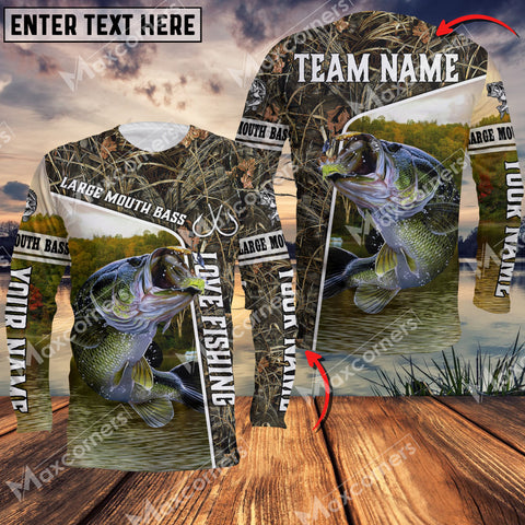 Maxcorner Large Mouth Bass Fishing Crack Camo Personalized 3D Long Sleeve Shirt