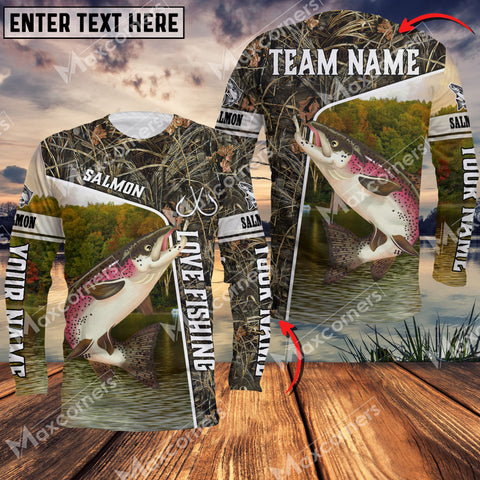 Maxcorner Salmon Fishing Crack Camo Personalized 3D Long Sleeve Shirt