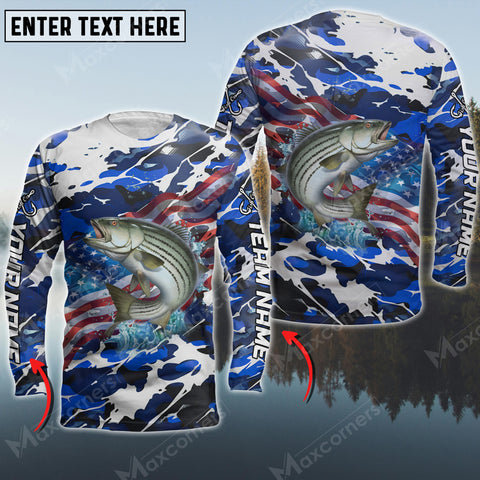 Maxcorner Stripped Bass Fishing Flag US Pattern Personalized 3D Long Sleeve Shirt