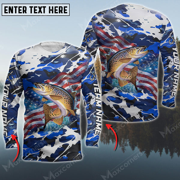 Maxcorner Trout Fishing Flag US Pattern Personalized 3D Long Sleeve Shirt