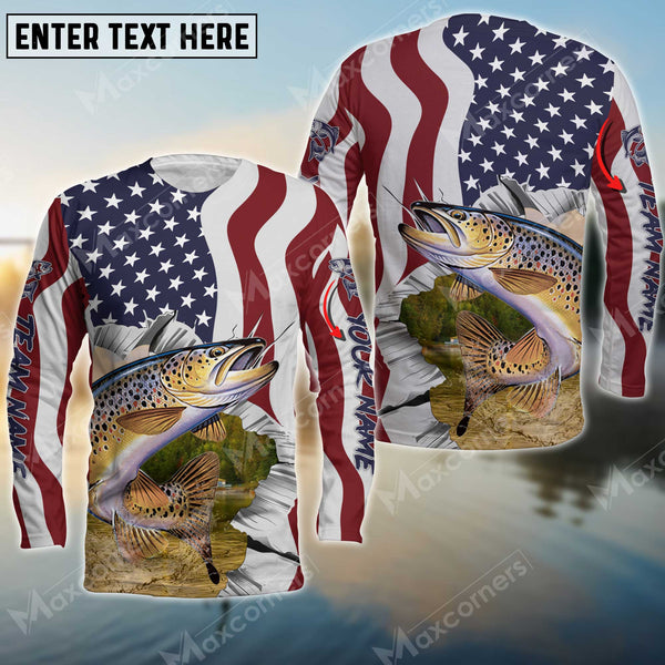 Maxcorner Trout Fishing Flag US Pattern Personalized 3D Long Sleeve Shirt