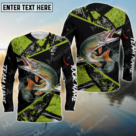 Maxcorner Pike Fishing Green Color Personalized 3D Long Sleeve Shirt