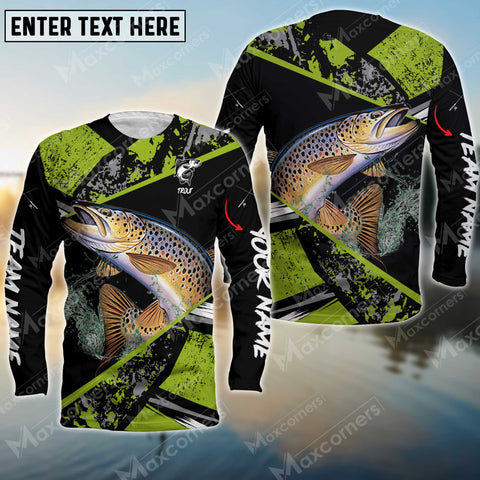 Maxcorner Trout Fishing Green Color Personalized 3D Long Sleeve Shirt