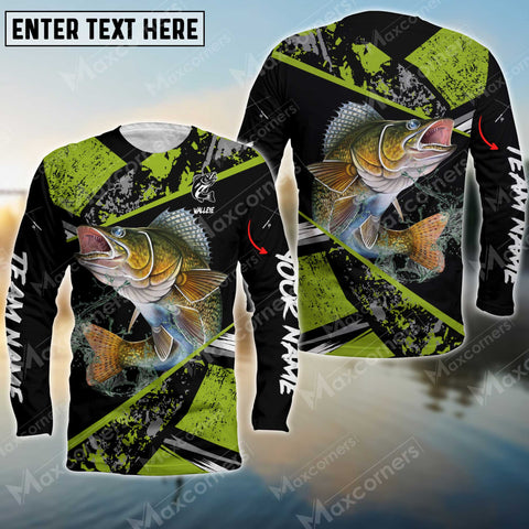 Maxcorner Walleye Fishing Green Color Personalized 3D Long Sleeve Shirt