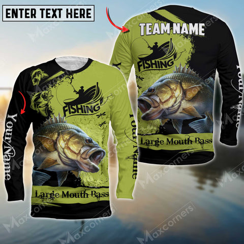 Maxcorner Large Mouth Bass Fishing Personalized 3D Name, Team Name Long Sleeve Shirt