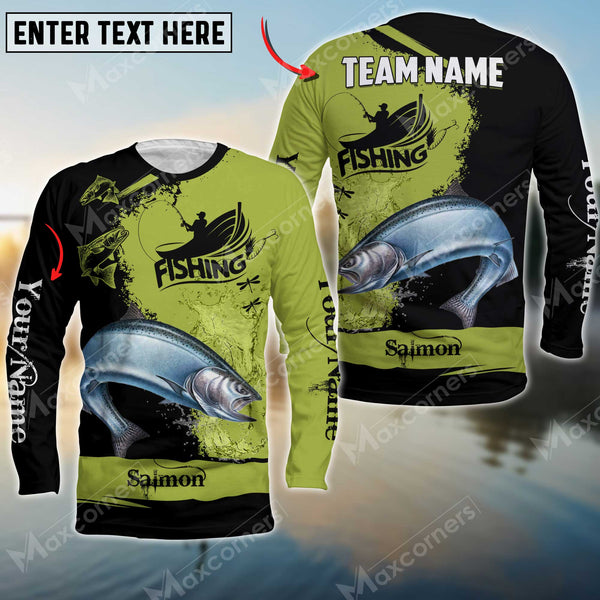 Maxcorner Salmon Fishing Personalized 3D Name, Team Name Long Sleeve Shirt