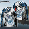 Maxcorners Fishing Blue Flame Sport Jersey Personalized Name, Team Name Long Sleeve Shirt (6 Fish Species)