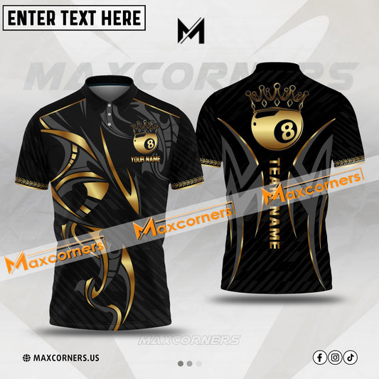 Maxcorners Billiard Ball 8 Crown Multicolor Options Personalized Name, Team Name 3D Polo Shirt (4 Colors)