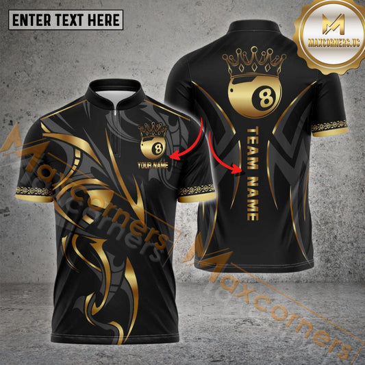 Maxcorners Billiard Ball 8 Crown Multicolor Options Personalized Name, Team Name 3D Polo Shirt (4 Colors)