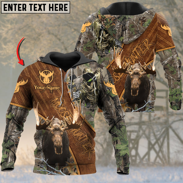 Maxcorners Moose Hunting Brown Camo Reaper Custom Name Shirt 3D All Over Printed Clothes