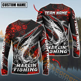 Maxcorners Marlin Fishing Red Hexagon Pattern Pro Sport Jersey Personalized Name And Team Name Fishing Long Sleeve Shirt