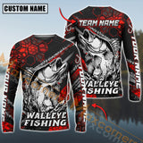 Maxcorners Walleye Fishing Red Hexagon Pattern Pro Sport Jersey Personalized Name And Team Name Fishing Long Sleeve Shirt