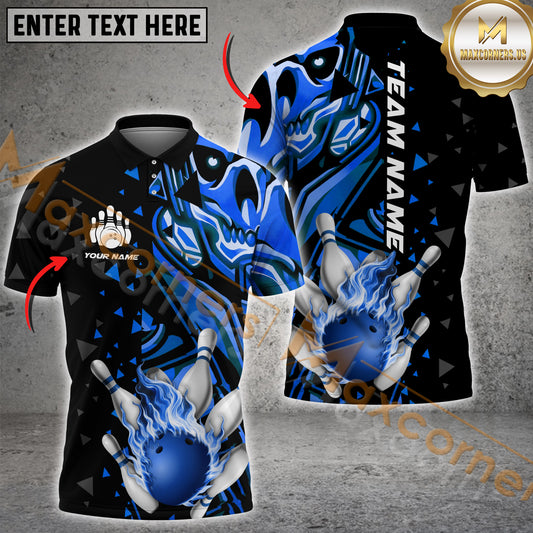 Maxcorners Bowling Skull Fire Ball Multicolor Options Personalized Name, Team Name 3D Shirt (4 colors)
