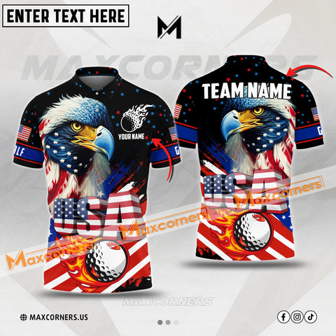 Maxcorners Golf Polo Shirt  USA Eagle Flag Multicolor Custom 3D Polo Shirt