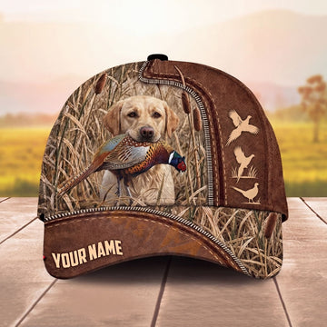 Maxcorners Hunting Dog Pheasant Hunter Zipper Leather Cattails Personalized Name 3D Cap