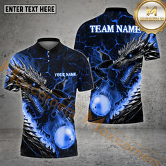 Maxcorners Bowling Ball & Pins The Fire Dragon Bowling Ball Pattern Personalized Name, Team Name 3D Polo Shirt (4 Colors)