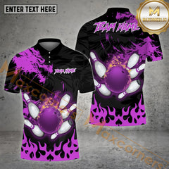 Maxcorners Dragon And Fire Bowling Ball & Pins Personalized Name, Team Name 3D Polo Shirt (4 Colors)