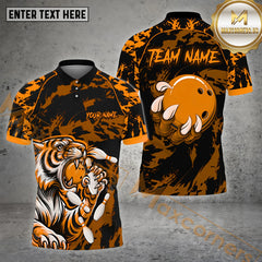 Maxcorners Bowling Ball & Pins The Tiger Bowling Ball Pattern Personalized Name, Team Name 3D Polo Shirt (4 Colors)