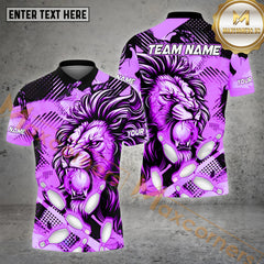 Maxcorners Bowling Ball & Pins The Lion Bowling Ball Pattern Personalized Name, Team Name 3D Polo Shirt (4 Colors)