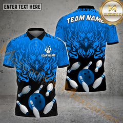 Maxcorners The Eagle Bowling Ball & Pins Personalized Name, Team Name 3D Polo Shirt (4 Colors)