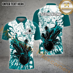 Maxcorners The Wave And Bowling Ball & Pins Personalized Name, Team Name 3D Polo Shirt (4 Colors)