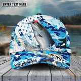 Maxcorners Salmon Fishing Blue White Seawwave American Flag Pattern Sport Pattern Personalized Name 3D Cap MT173