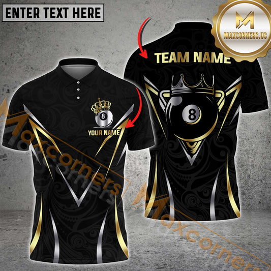 Maxcorners Billiard King Eight Ball Crown Design Multicolor Options Personalized Name, Team Name 3D Shirt (4 Colors)