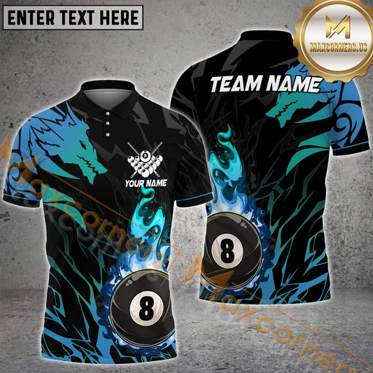 Maxcorners Billiard Golden Dragon Eight Ball Multicolor Options Personalized Name, Team Name 3D Shirt (4 Colors)