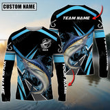 Maxcorner Marlin Fishing Sun Protection Jersey Blue Pattern Personalized Name And Team Name Long Sweat Shirt