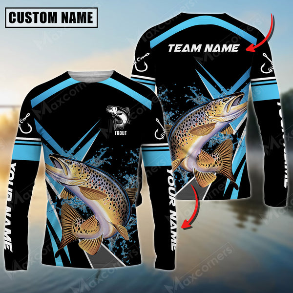 Maxcorner Trout Fishing Sun Protection Jersey Blue Pattern Personalized Name And Team Name Long Sweat Shirt