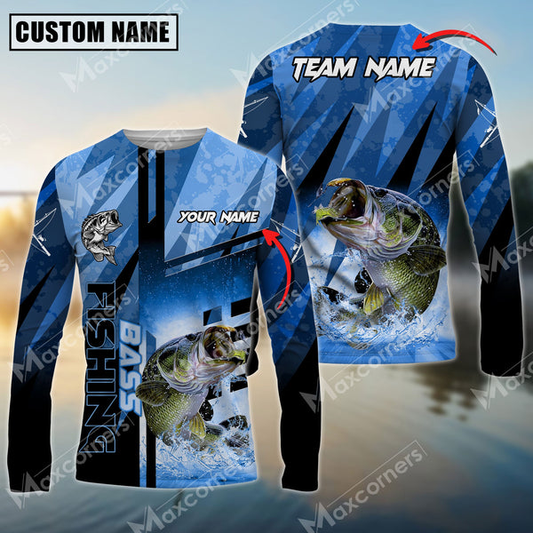 Maxcorner Bass Fishing Sun Protection Sport Jersey Pattern Personalized Name And Team Name Long Sweat Shirt