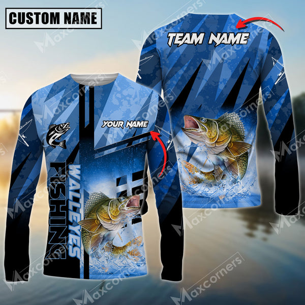 Maxcorner Walleye Fishing Sun Protection Sport Jersey Pattern Personalized Name And Team Name Long Sweat Shirt