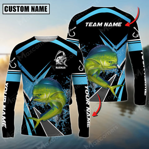 Maxcorner Mahi-Mahi Fishing Sun Protection Jersey Blue Pattern Personalized Name And Team Name Long Sweat Shirt