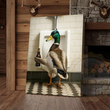Maxcorners Funny Duck Holding Beer Bathroom Humor Rustic Art Wrapped Canvas