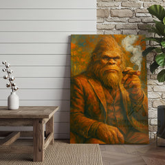 Maxcorners Bigfoot Smoking Cigar Rustic Lodge Wall Art Wrapped Canvas